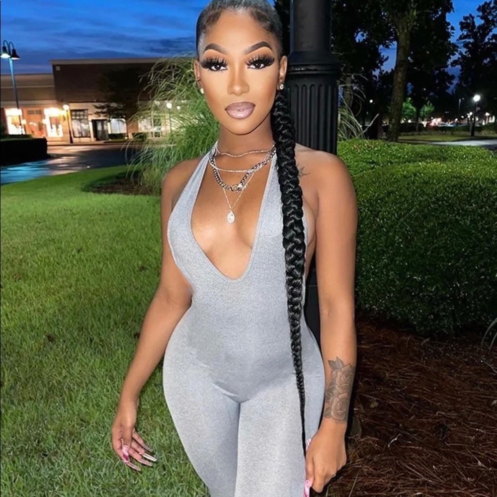 Grey Halter Bodycon Jumpsuit